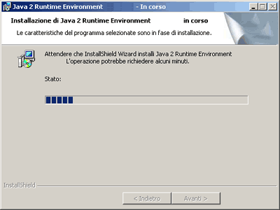 Finestra di stato dell'installazione di Java 2 1.4.2 JRE